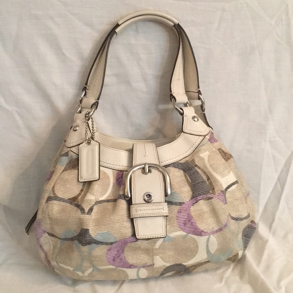 Coach logo fabric purse w/ leather trim